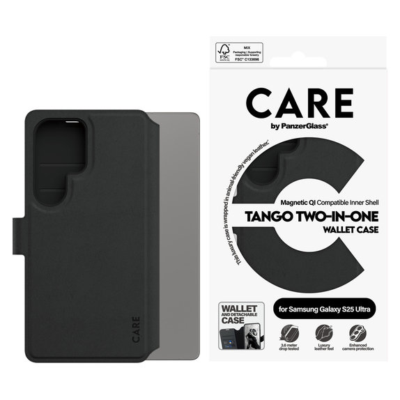 Ovitek Wallet Tango Two-In-One s QI za Samsung Galaxy S25 Ultra, Črna, PanzerGlass