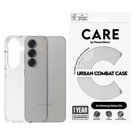 Ovitek Urban Combat za Samsung Galaxy S25, Prozorna, PanzerGlass