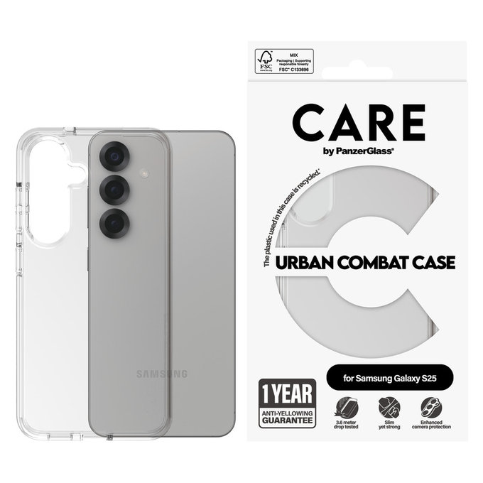 Ovitek Urban Combat za Samsung Galaxy S25, Prozorna, PanzerGlass