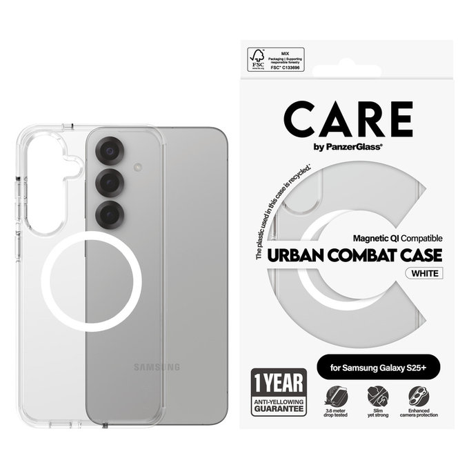 Ovitek Urban Combat z belim QI za Samsung Galaxy S25+, Prozorna, PanzerGlass
