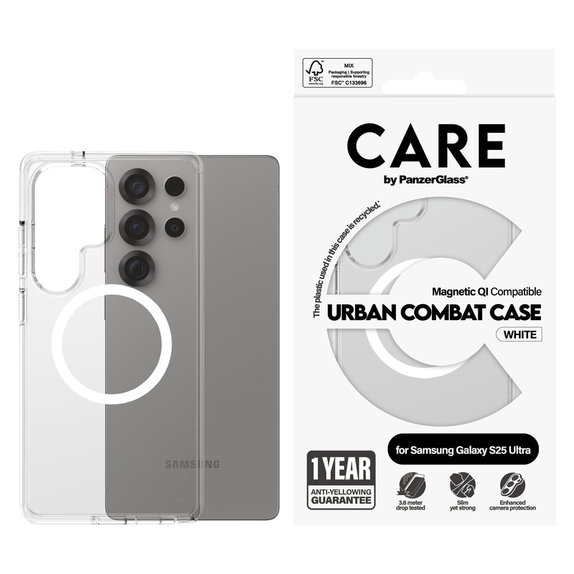 Ovitek Urban Combat z belim QI za Samsung Galaxy S25 Ultra, Prozorna, PanzerGlass