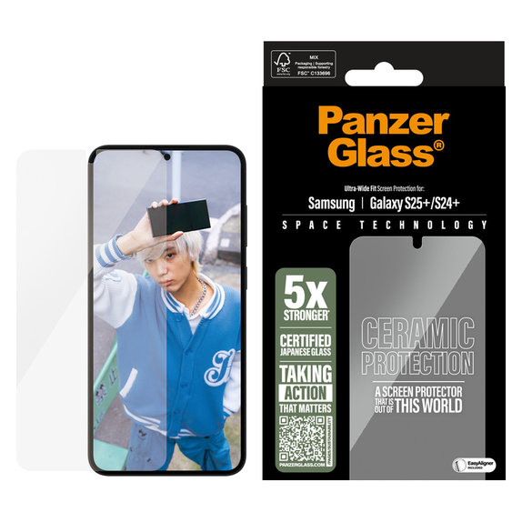 Kaljeno steklo UWF Ceramic z aplikatorjem za Samsung Galaxy S25+, Prozorna, PanzerGlass