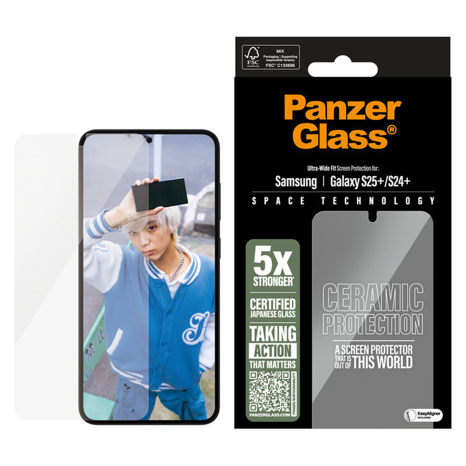 Kaljeno steklo UWF Ceramic z aplikatorjem za Samsung Galaxy S25+, Prozorna, PanzerGlass