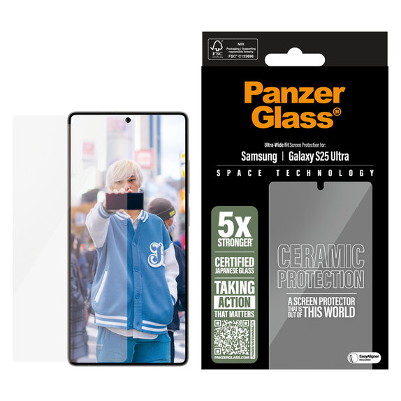 Kaljeno steklo UWF Ceramic z aplikatorjem za Samsung Galaxy S25 Ultra, Prozorna, PanzerGlass