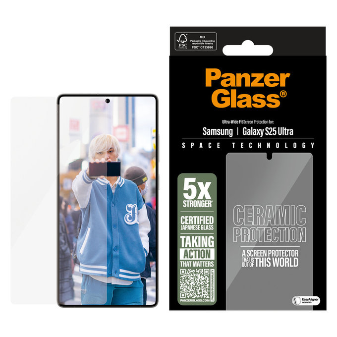 Kaljeno steklo UWF Ceramic z aplikatorjem za Samsung Galaxy S25 Ultra, Prozorna, PanzerGlass