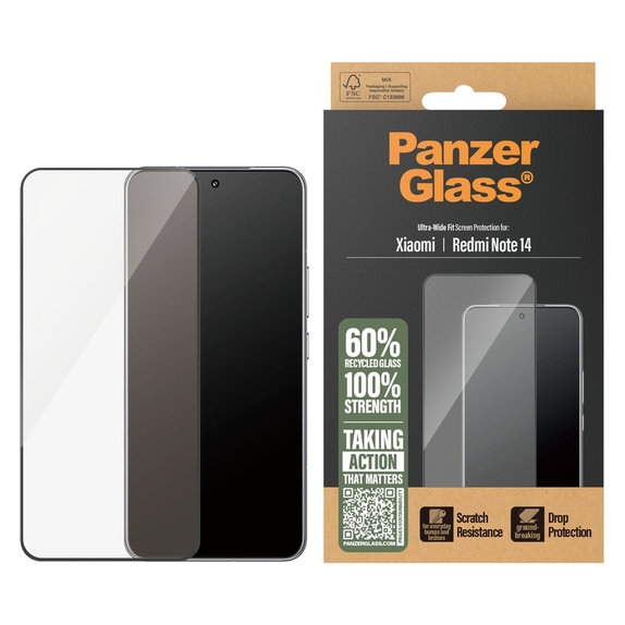 Kaljeno steklo UWF za Xiaomi Redmi Note 14, Črna, PanzerGlass