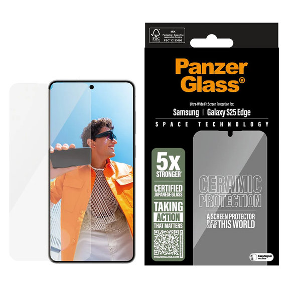 Kaljeno steklo UWF Ceramic z aplikatorjem za Samsung Galaxy S25 Edge, Prozorna, PanzerGlass