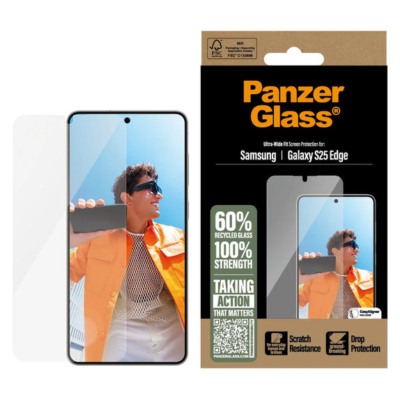 Kaljeno steklo UWF z aplikatorjem za Samsung Galaxy S25 Edge, Prozorna, PanzerGlass