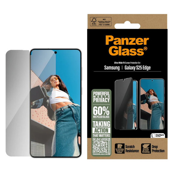 Kaljeno steklo UWF Privacy z aplikatorjem za Samsung Galaxy S25 Edge, Prozorna, PanzerGlass