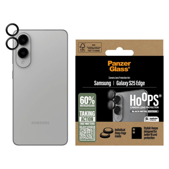 Zaščita objektiva kamere Hoops za Samsung S25 Edge, Črna, PanzerGlass