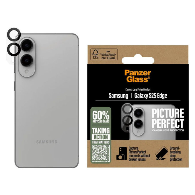 Zaščita objektiva kamere PicturePerfect za Samsung S25 Edge, Črna, PanzerGlass