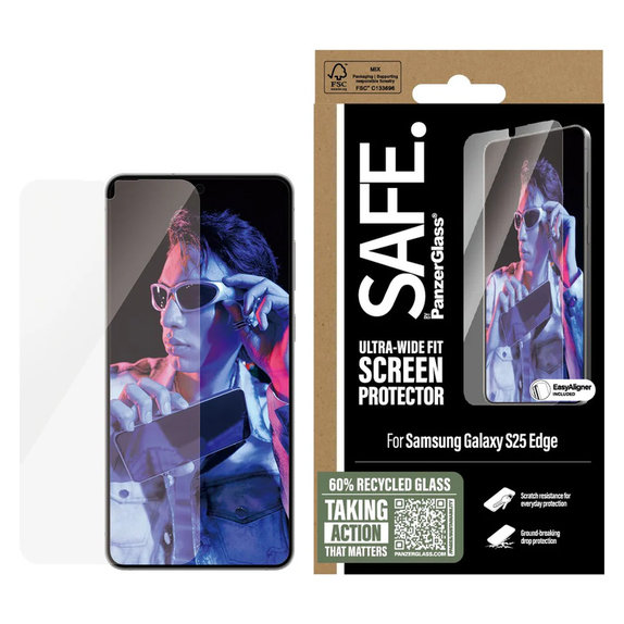 Kaljeno steklo UWF z aplikatorjem za Samsung Galaxy S25 Edge, Prozorna, SAFE by PanzerGlass