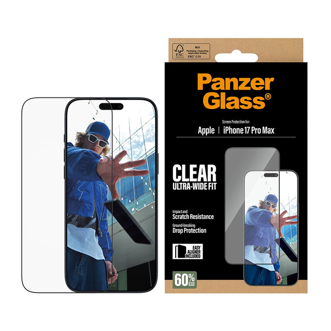 UWF kaljeno steklo z aplikatorjem za iPhone 17 Pro Max, Črna, PanzerGlass
