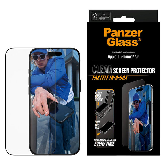 Kaljeno steklo UWF s Fastfit za iPhone 17 Air, Črna, PanzerGlass
