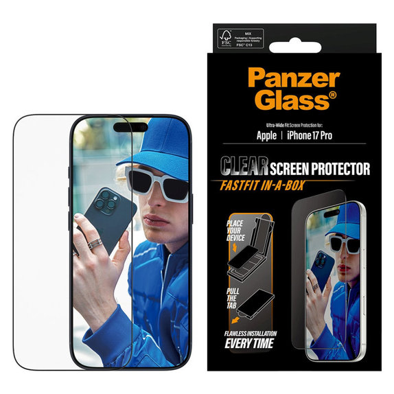 UWF kaljeno steklo s Fastfit za iPhone 17 Pro, Črna, PanzerGlass