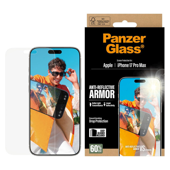 Kaljeno steklo Anti-Reflective z aplikatorjem za iPhone 17 Pro Max, Črna, PanzerGlass