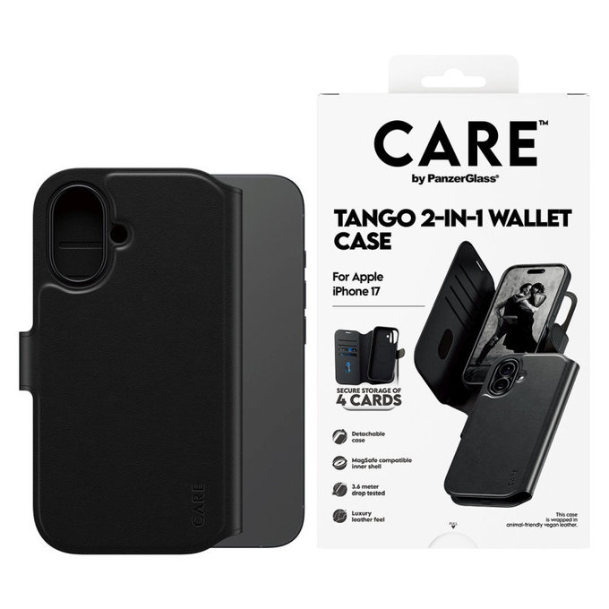 Ovitek Wallet Tango Two-In-One z MagSafe za iPhone 17, Črna, CARE