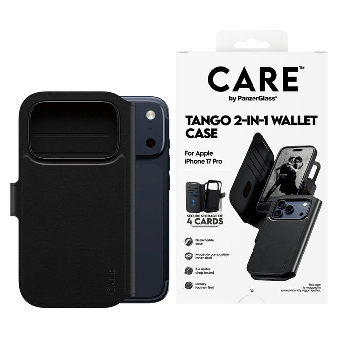 Ovitek Wallet Tango Two-In-One z MagSafe za iPhone 17 Pro, Črna, CARE