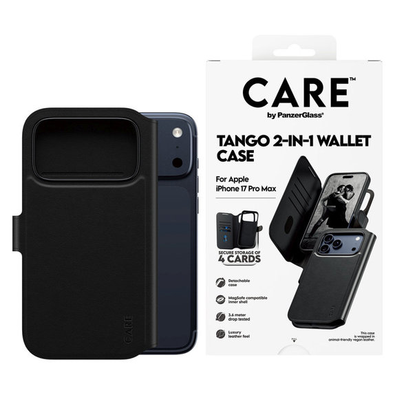 Ovitek Wallet Tango Two-In-One z MagSafe za iPhone 17 Pro Max, črn, PanzerGlass