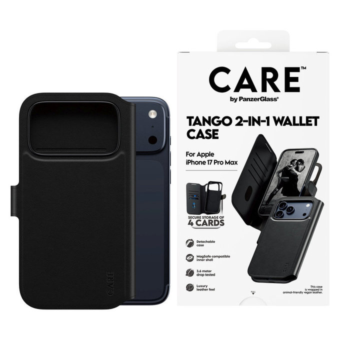 Ovitek Wallet Tango Two-In-One z MagSafe za iPhone 17 Pro Max, črn, PanzerGlass