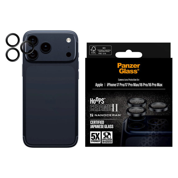 Zaščita objektiva Hoops Ceramic II za iPhone 17 Pro Max/17 Pro/16 Pro Max/16 Pro, črna, PanzerGlass