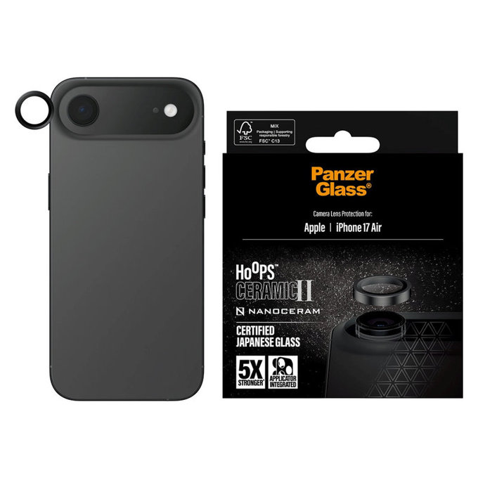 Zaščita objektiva kamere Hoops Ceramic II za iPhone 17 Air, Črna, PanzerGlass