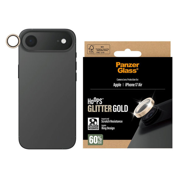 Zaščita objektiva kamere Hoops za iPhone 17 Air, Glitter Gold, PanzerGlass