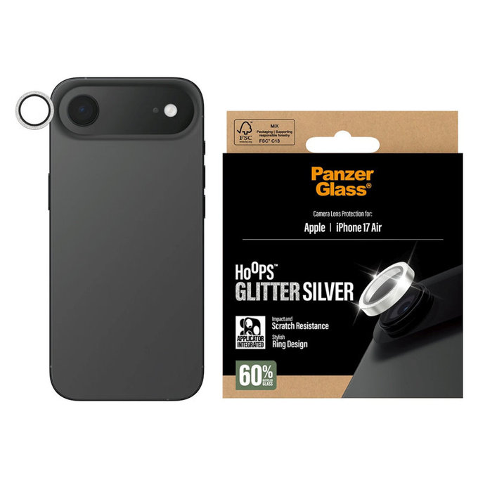 Zaščita objektiva kamere Hoops za iPhone 17 Air, Glitter Silver, PanzerGlass