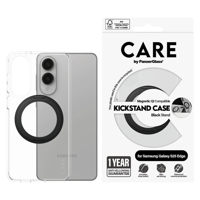 Ovitek Kickstand za Samsung Galaxy S25 Edge, Črna, PanzerGlass