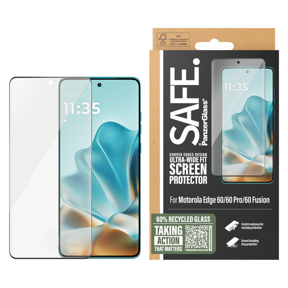 Kaljeno steklo UWF za Motorola Edge 60/60 Pro/60 Fusion, Črna, SAFE by PanzerGlass