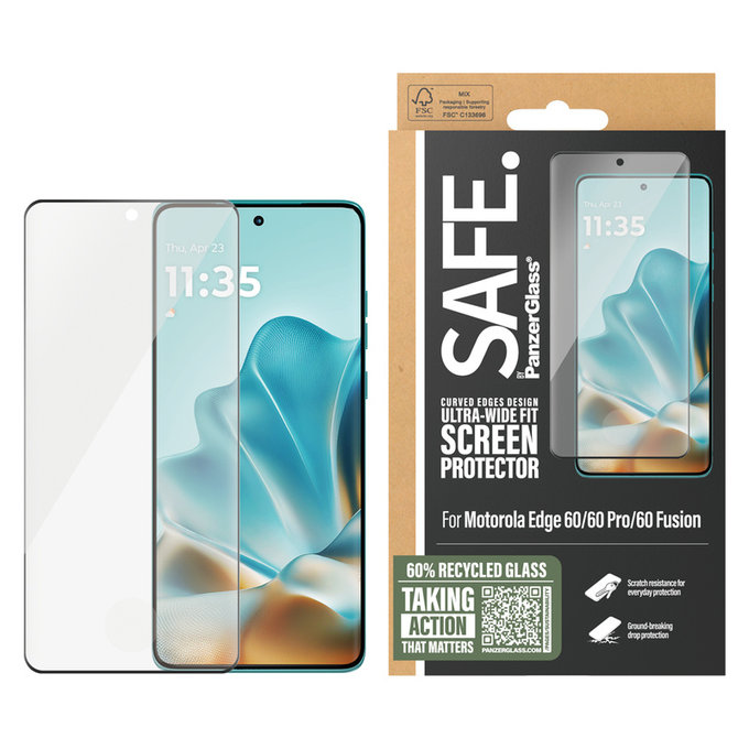 Kaljeno steklo UWF za Motorola Edge 60/60 Pro/60 Fusion, Črna, SAFE by PanzerGlass