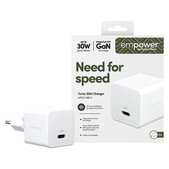 Potovalni adapter Grand Prix USB-C, GaN, 30 W PD, srebrno-bel, empower