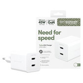 Potovalni adapter Grand Prix 2x USB-C, GaN, 45 W PD, Srebrno-bela, empower