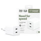 Potovalni adapter Grand Prix 2x USB-C, GaN, 45 W PD, Srebrno-bela, empower