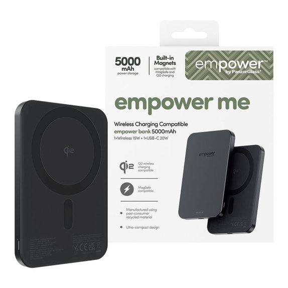 Brezžična PowerBank 5000 mAh, 20 W, združljiva z MagSafe, Qi2/USB-C, Space Black, empower