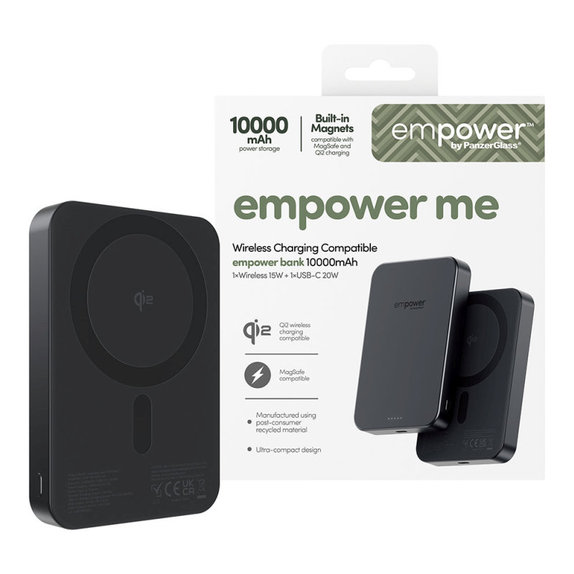 Brezžična PowerBank 10000 mAh, 20 W, združljiva z MagSafe, Qi2/USB-C, Space Black, empower