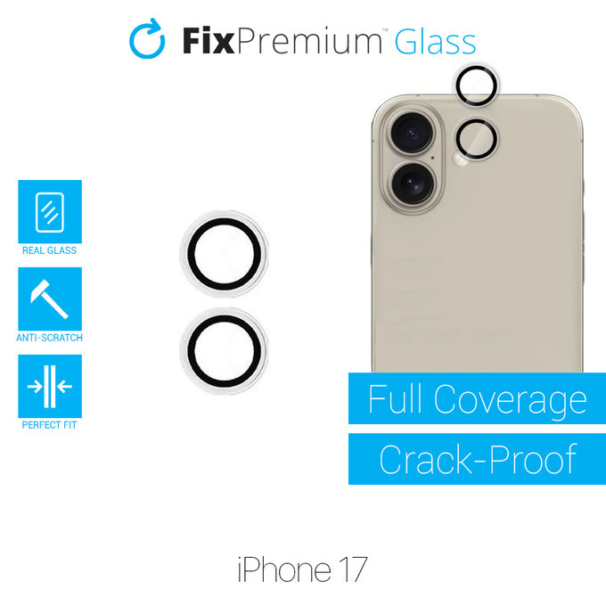 FixPremium Glass - Kaljeno Steklo Zadnje Kamere brez Okvira za iPhone 17