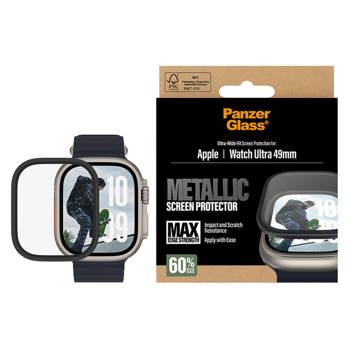 Kaljeno steklo UWF METALLIC za Apple Watch Ultra 49 mm, Črna, PanzerGlass