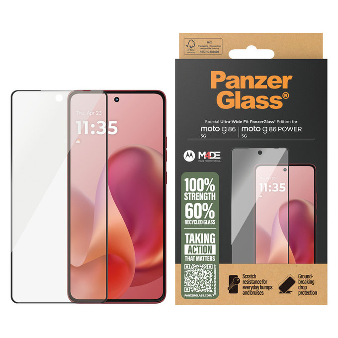 Kaljeno steklo UWF za Motorola Moto G86 Power, Črna, PanzerGlass