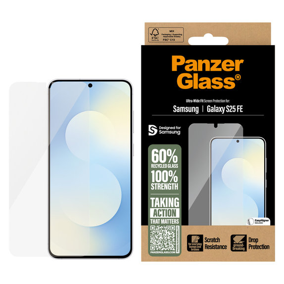 Kaljeno steklo UWF z aplikatorjem za Samsung Galaxy S25 FE, Prozorna, PanzerGlass