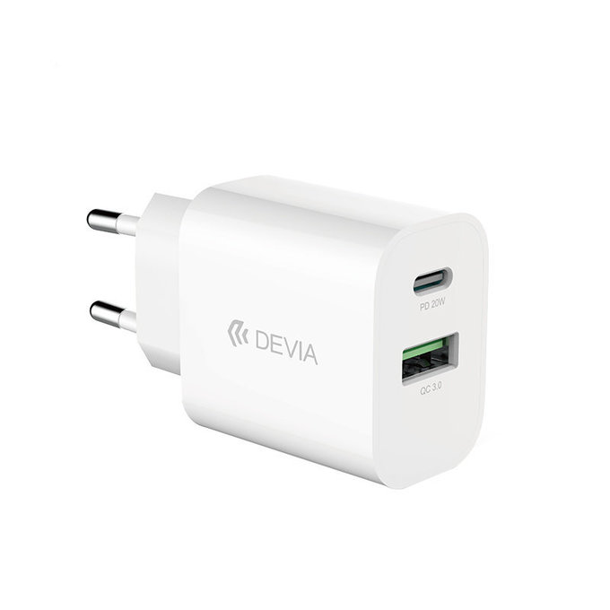 Polnilni adapter Smart USB-C + USB-A, PD 20W, bel, Devia