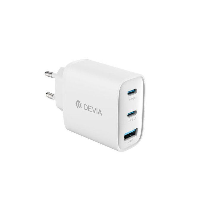 Polnilni adapter Extreme Speed, 2x USB-C + USB-A, PD 65W, bel, Devia