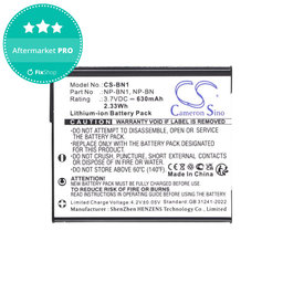 Baterija za Sony Cyber-Shot DSC-TX20, TX9, 630mAh, Li-Ion, 3.7V, NP-BN1, HQ