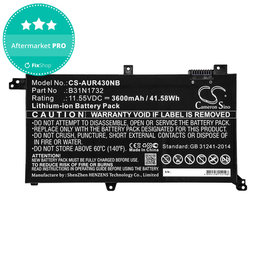 Baterija za Asus VivoBook S14, S430FA, 3600mAh, Li-Ion, 11.55V, B31N1732, HQ