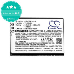 Baterija za Alcatel OneTouch 1013, 1035D, 1046D, 400mAh, Li-Ion, 3.7V, TLi004FA, HQ