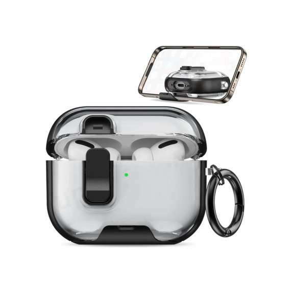 Silikonski ovitek z držalom za telefon in karabinom za AirPods Pro 3, črn