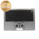 Zgornji okvir tipkovnice za MacBook Pro 14", A2442 (2021), A2779 (2023), US tipkovnico in baterijo, Space Gray, 661-32210, Genuine Apple
