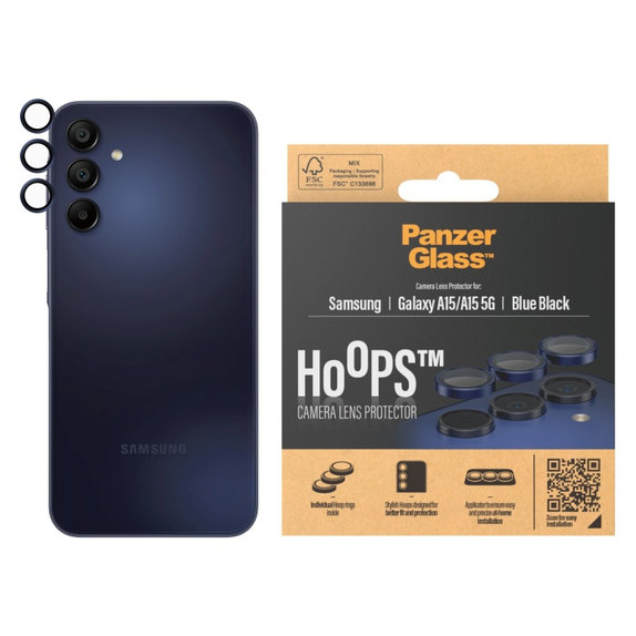 Zaščita objektiva kamere Hoops za Samsung A15/A15 5G, Modra/Črna, PanzerGlass