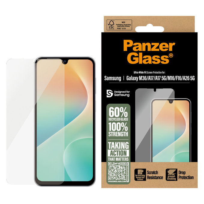 Kaljeno steklo UWF za Samsung Galaxy M15 5G/F15 5G/A26 5G/A16/A16 5G, Črna, PanzerGlass