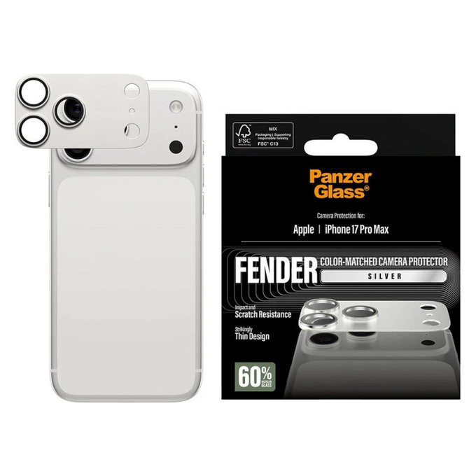 Zaščita objektiva Fender za iPhone 17 Pro Max, Srebrna, PanzerGlass